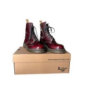 Doc Martens Cherry Red Air Wair Vegan Boots with Shoe Care Kit